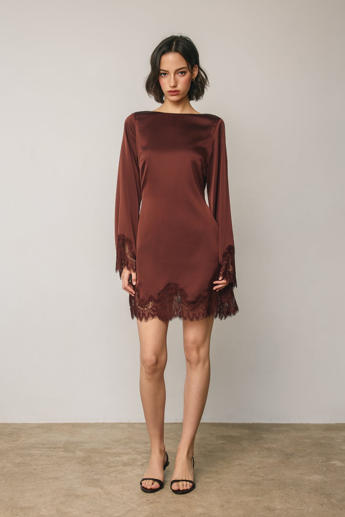 Satin & Lace Long Sleeve Mini Dress
