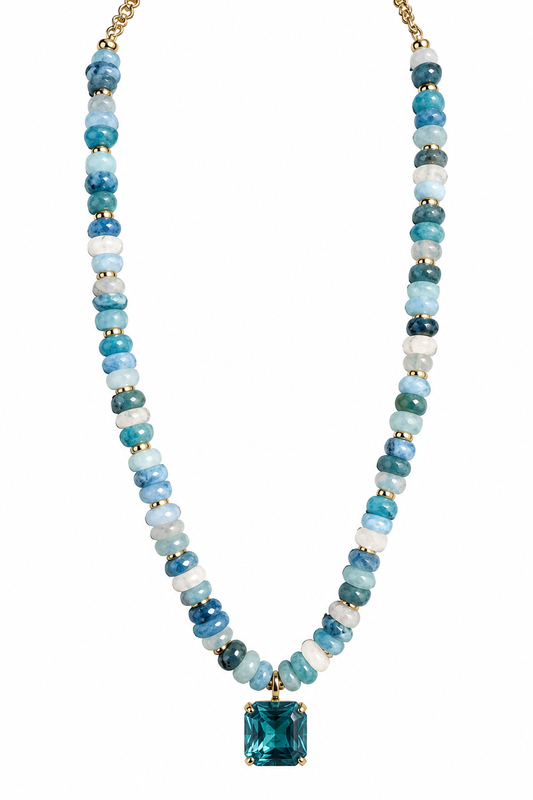 Turquoise Bead Rhinestone Necklace