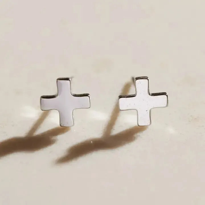 Silver Swiss Cross Studs-630 ACCESSORIES - EARRINGS-FORMAL SOCIETY