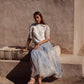 Blue Toile De Jouy Tulle Skirt