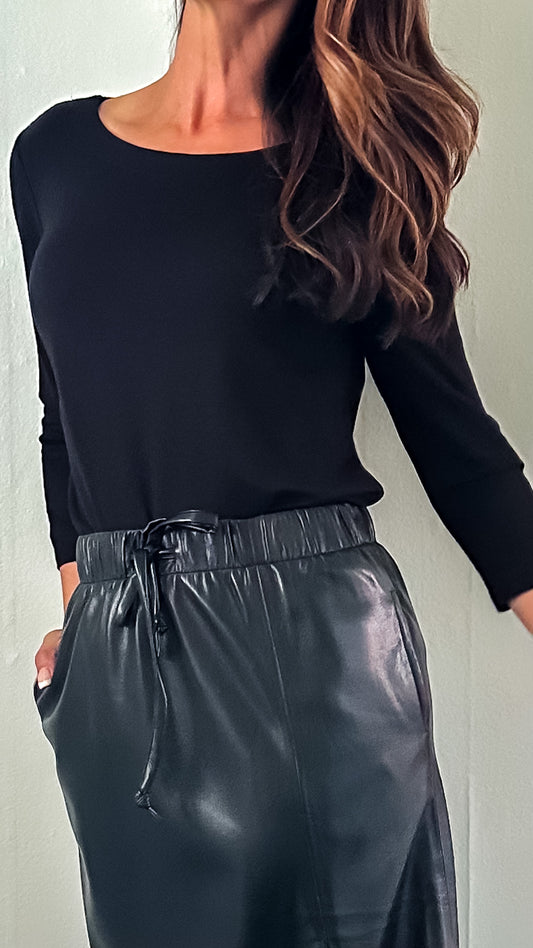 Sleek Vegan Midi Skirt-420 RTW BOTTOM - SKIRT-FORMAL SOCIETY