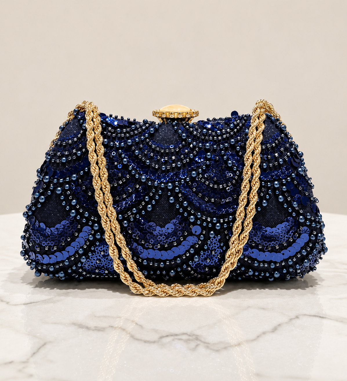 Navy Sequin Beaded Purse