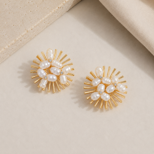 Sunburst Pearl Statement Stud Earrings