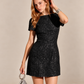 Rose Jacquard Boat Neck Mini Dress