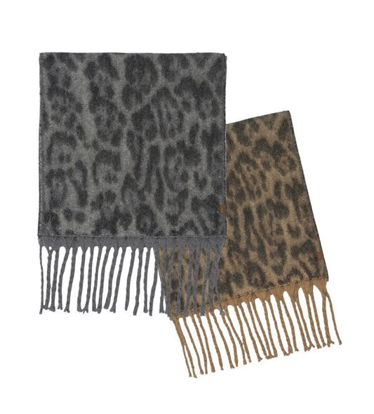 Woven Leopard Print Fringe Scarf