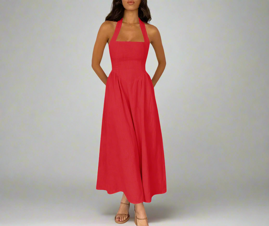 Red Halter Maxi Dress