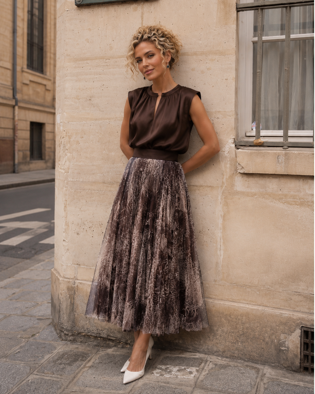 Toile De Jouy Tulle Skirt | Chocolate
