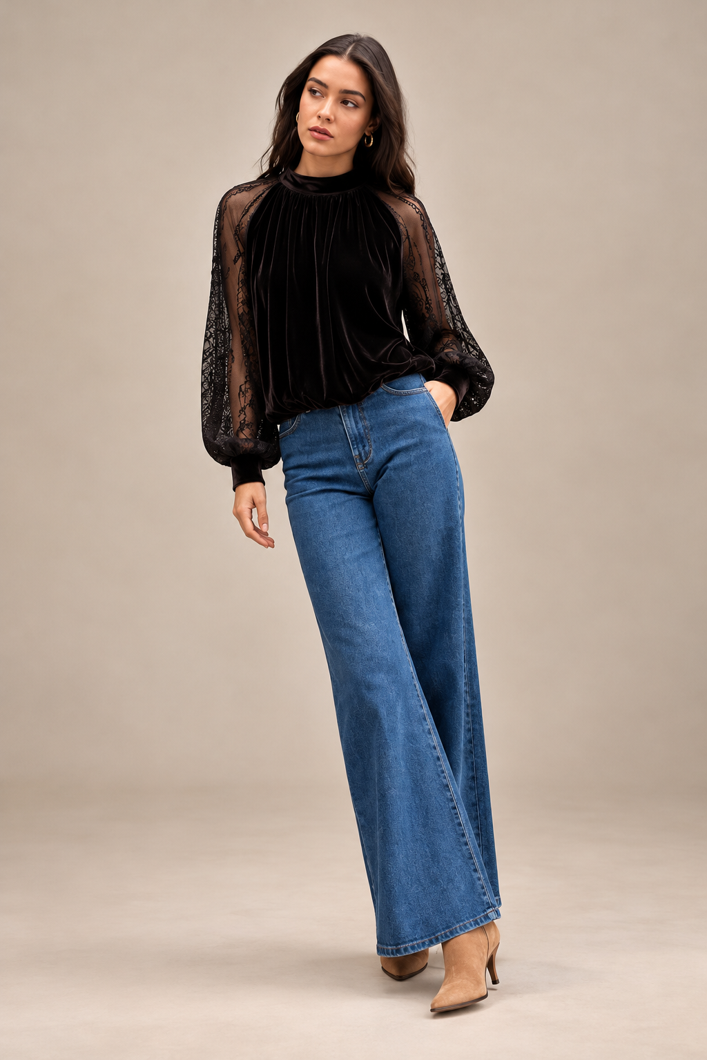 Velvet Lace Sleeve Blouse