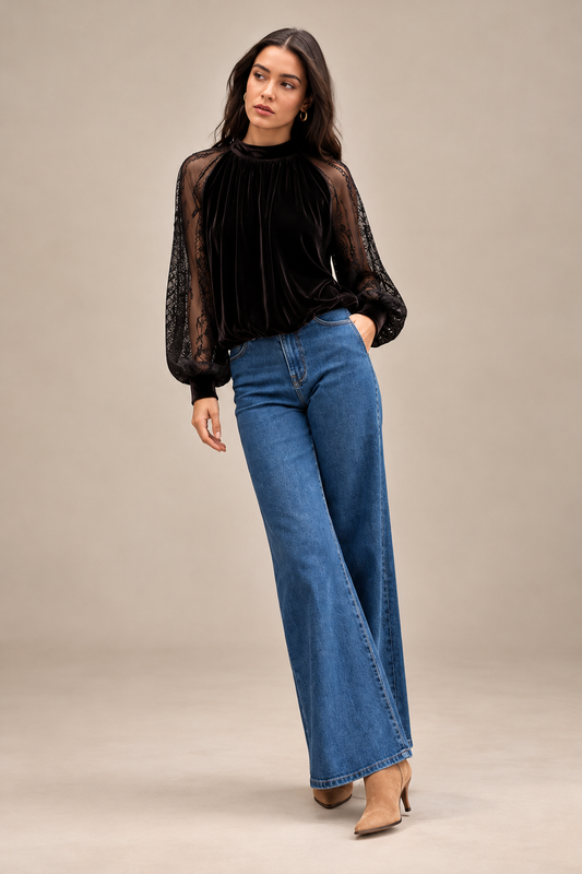 Velvet Lace Sleeve Blouse
