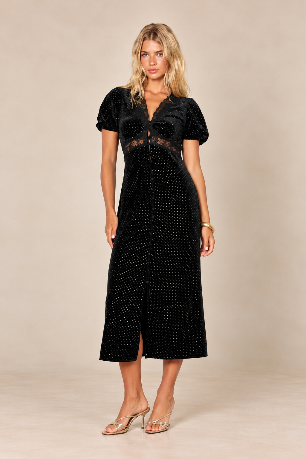 Polka Dot Velvet Lace Midi Dress