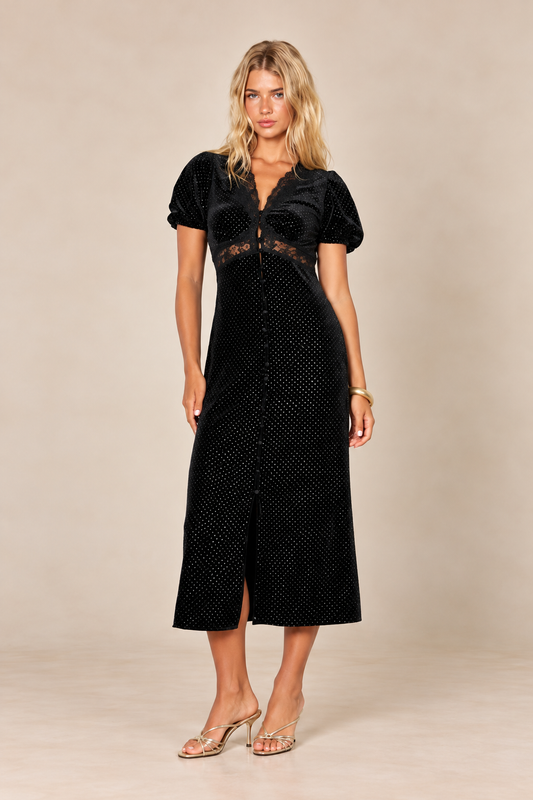 Polka Dot Velvet Lace Midi Dress