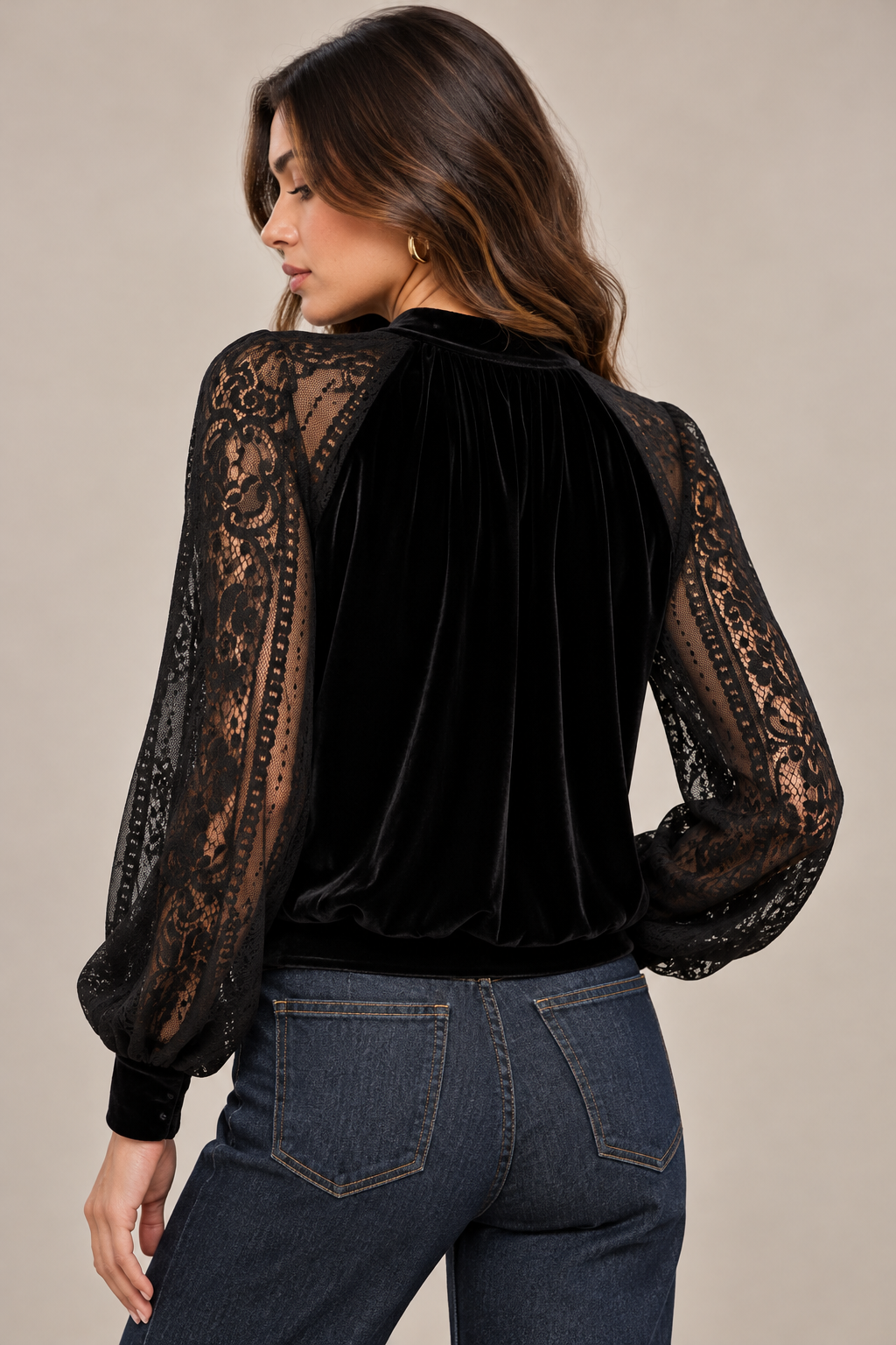 Velvet Lace Sleeve Blouse