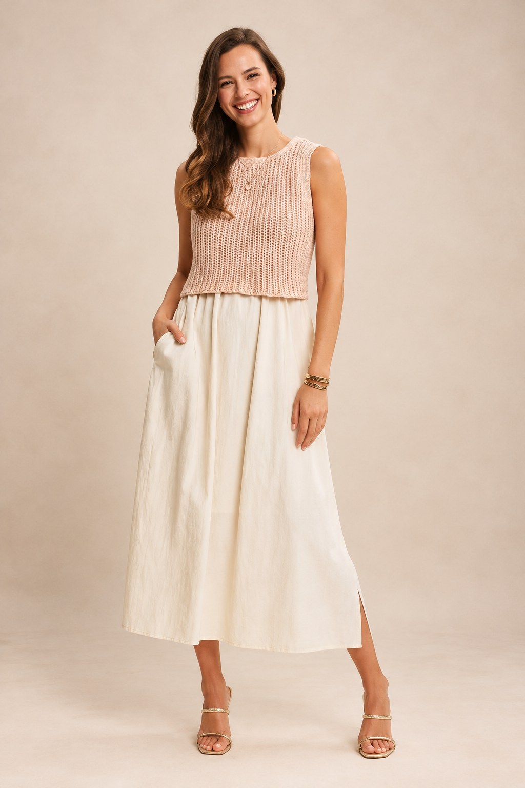 Khloe Two-fer Midi Dress - Pink