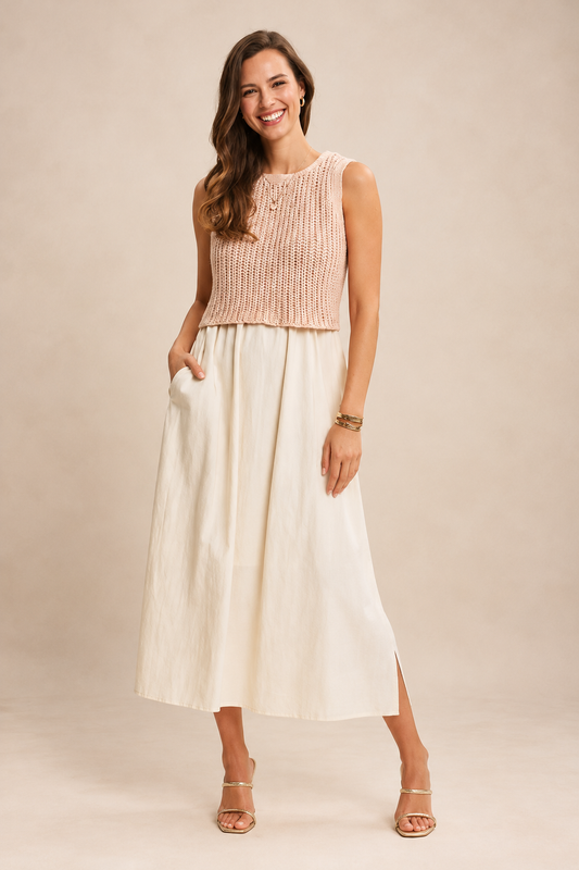 Khloe Two-fer Midi Dress - Pink