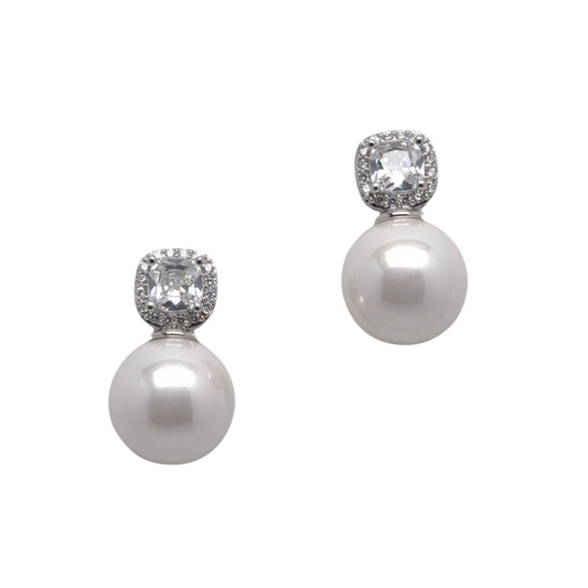 White Pearl CZ Round Earring-610 ACCESSORIES - EARRING-FORMAL SOCIETY