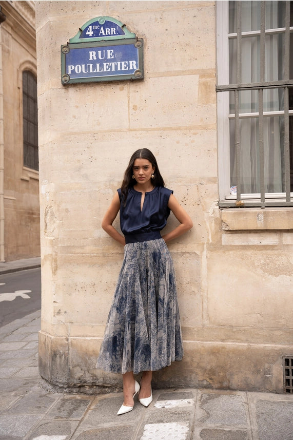 Toile De Jouy Tulle Skirt | Navy