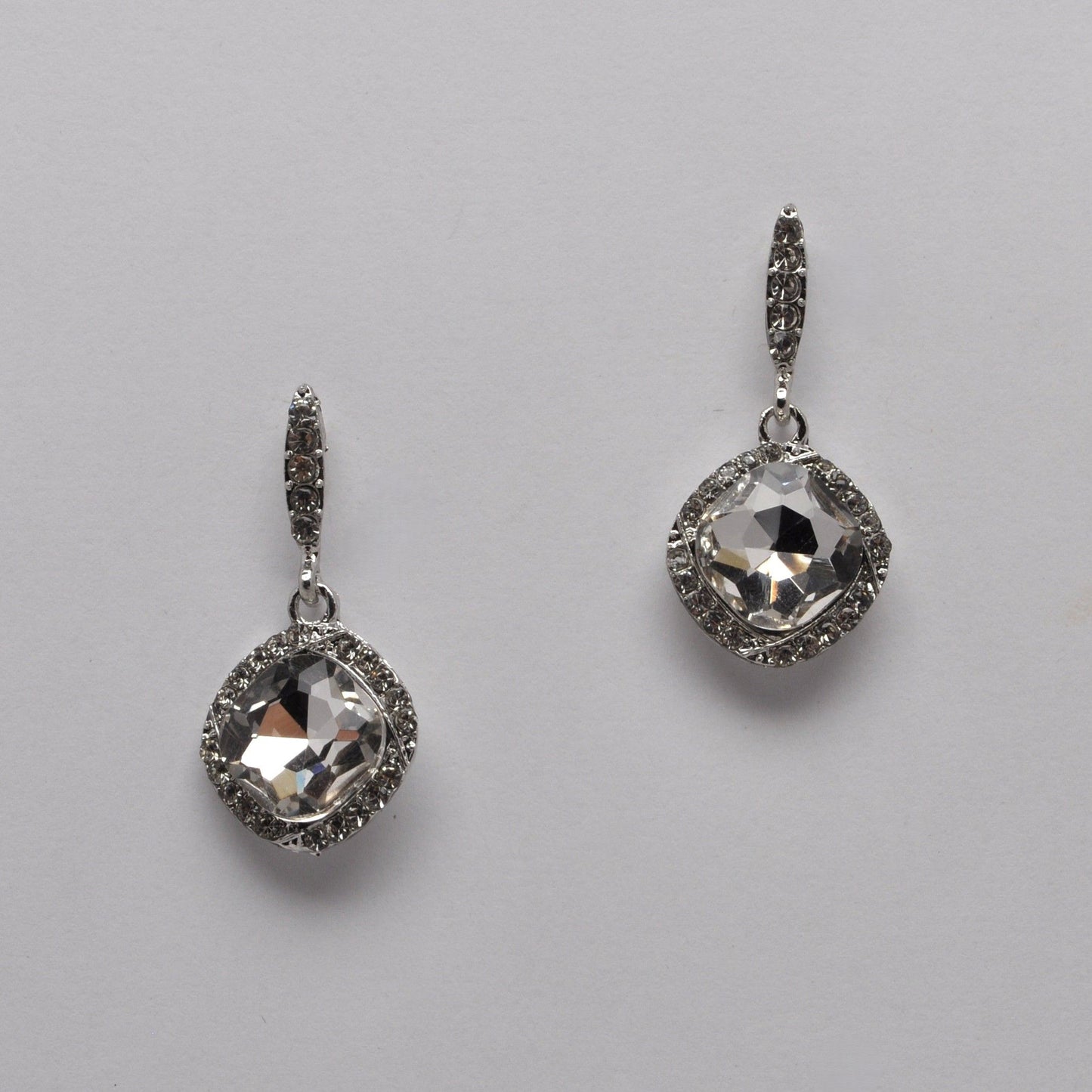 Square Drop Crystal Earring - Crystal/Silver
