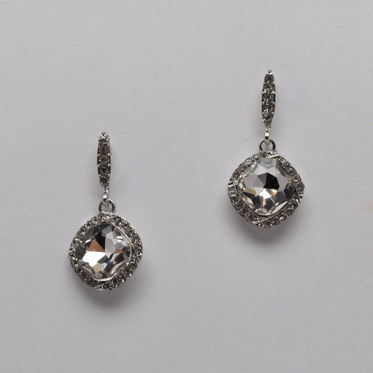 Square Drop Crystal Earring - Crystal/Silver