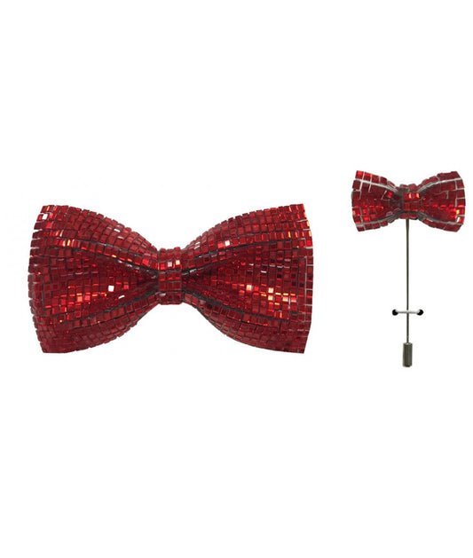 Red Crystal Bow Tie & Lapel Pin