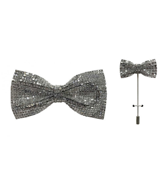 Silver Crystal Bow Tie & Lapel Pin