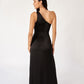 Custom Gown | Modern Lux Charmeuse A-line Gown with One Shoulder and Slim Shoulder Cut-Out