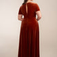 Custom Gown | Elegant A-Line Stretch Velvet Gown with Queen Anne Neckline and Short Sleeves
