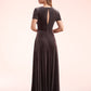 Custom Gown | Elegant A-Line Stretch Velvet Gown with Queen Anne Neckline and Short Sleeves