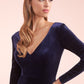 Custom Gown | Gorgeous Fit and Flare Stretch Velvet Gown with V-Neckline and Long Sleeves