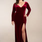 Custom Gown | Gorgeous Fit and Flare Stretch Velvet Gown with V-Neckline and Long Sleeves