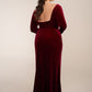 Custom Gown | Gorgeous Fit and Flare Stretch Velvet Gown with V-Neckline and Long Sleeves
