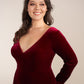 Custom Gown | Gorgeous Fit and Flare Stretch Velvet Gown with V-Neckline and Long Sleeves