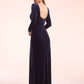 Custom Gown | Gorgeous Fit and Flare Stretch Velvet Gown with V-Neckline and Long Sleeves