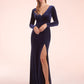 Custom Gown | Gorgeous Fit and Flare Stretch Velvet Gown with V-Neckline and Long Sleeves