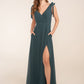 Custom Gown | Refined Poly Chiffon A-line Gown with Draped Bodice and Shoulder Bows