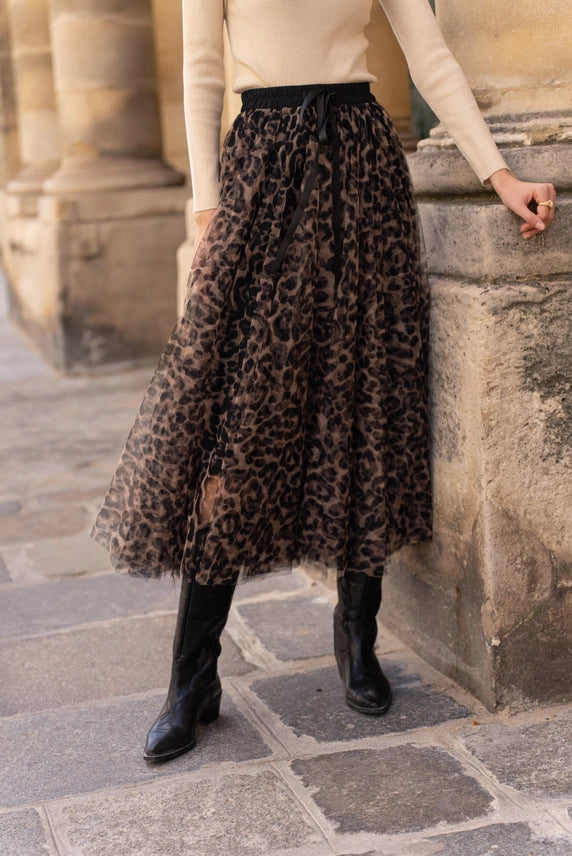 Aria Leopard Print Tulle Skirt
