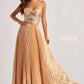 Colette by Daphne CL8520 Long Formal Pleated A Line Metallic Prom Dress
