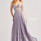 Colette by Daphne CL8520 Long Formal Pleated A Line Metallic Prom Dress