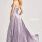 Colette by Daphne CL8520 Long Formal Pleated A Line Metallic Prom Dress