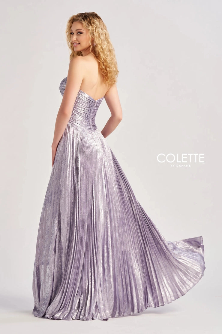 Colette by Daphne CL8520 Long Formal Pleated A Line Metallic Prom Dress