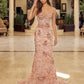 Flower Embroirdered Strappless Prom Dress
