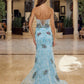 Flower Embroirdered Strappless Prom Dress