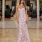 Long Strapless Jacquard Gown with Trumpet Skirt