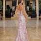 Long Strapless Jacquard Gown with Trumpet Skirt