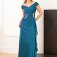 J1161 Long Portrait Neckline Tiffany Chiffon Dress with Accent Satin Waistband and Sash