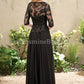 J195014 Long Boat Neckline Sequin Lace & Chiffon MOB Dress with Sleeves