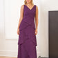 J8807 Long V-neck Chiffon MOB Dress with Shawl