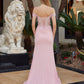 Fitted Off Shoulder Shimmer Jersey Gown