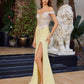 Fitted Off Shoulder Shimmer Jersey Gown