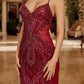 Peaked Neckline Beaded-Prom-Dress