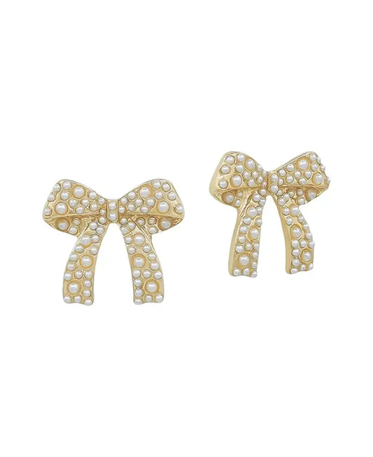 Pearl Accent Ribbon Post Earring-610 ACCESSORIES - EARRING-FORMAL SOCIETY
